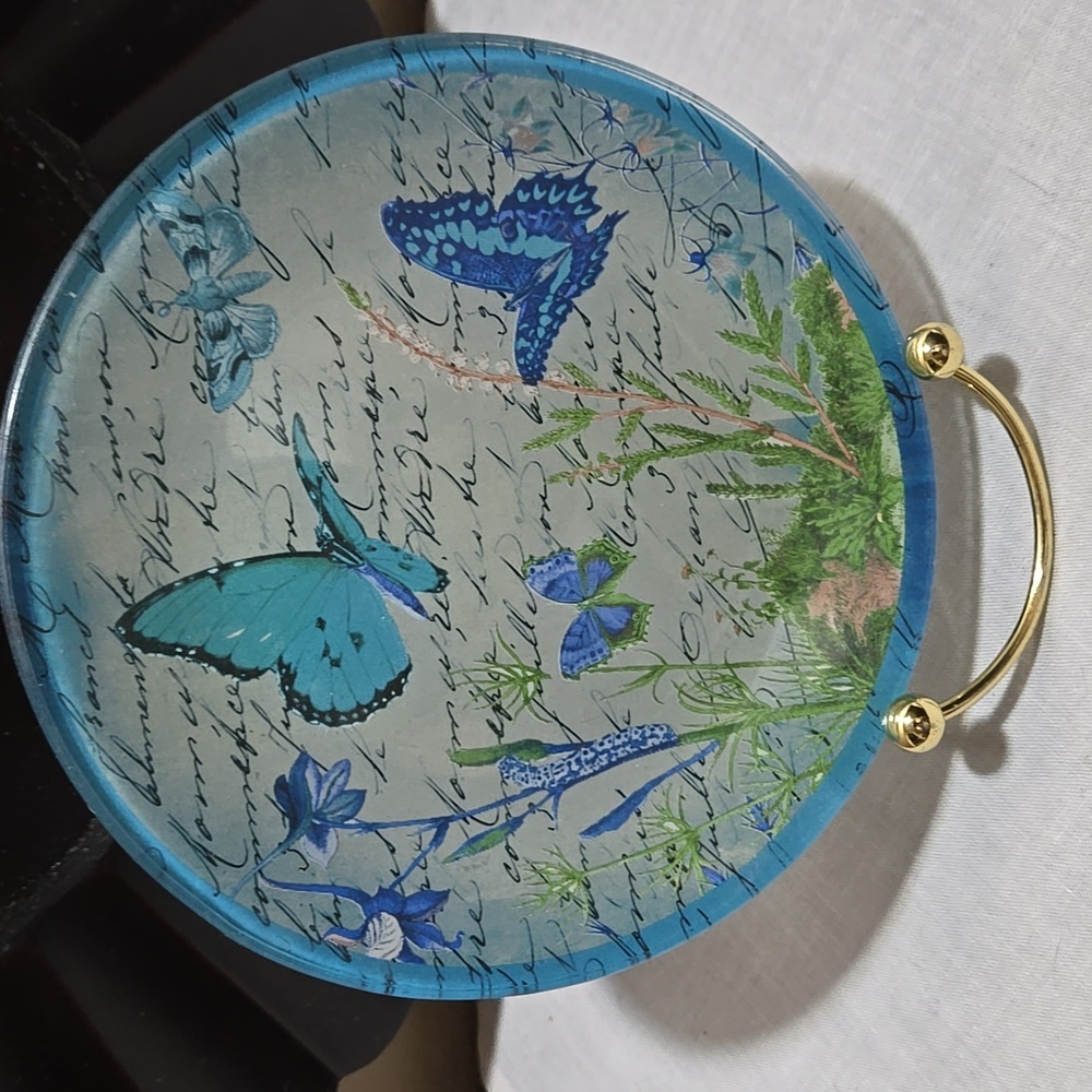 Notions Blue Butterflies 5.9" Canape/Pillar Plate.